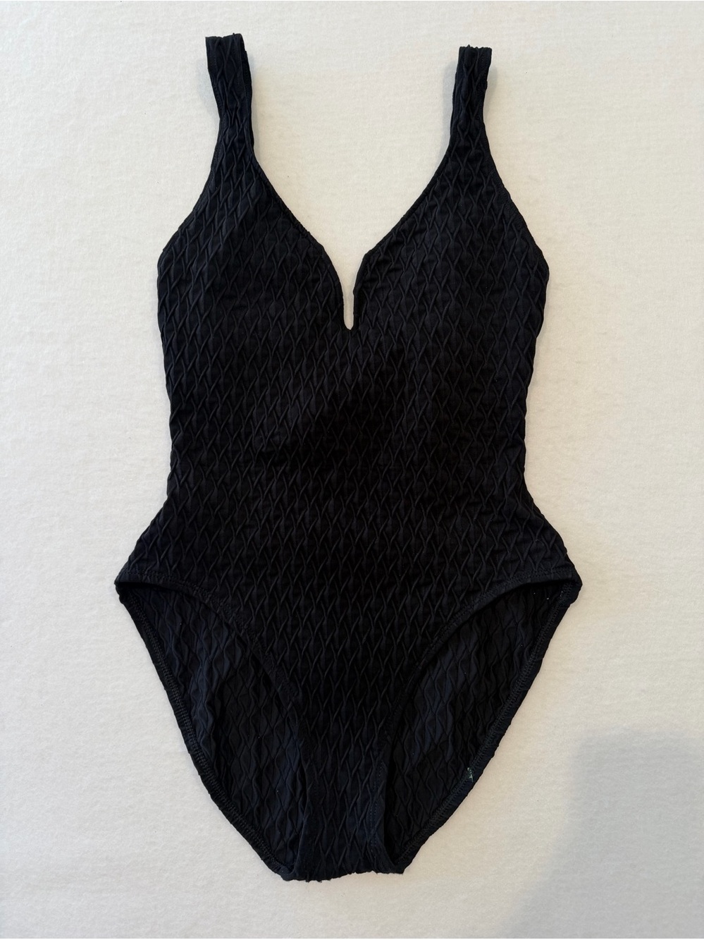 Via Marina Black Textured One Piece Swimsuit Lined Stretch Wide Strap 12